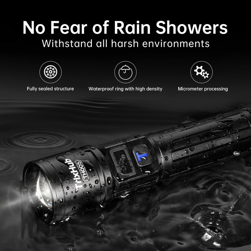 Rechargeable Flashlights High Lumens, 950,000LM Super Bright Flash Light, 5 Modes Zoomable Linternas with LCD Digital Display, Powerful Handheld LED Flashlights for Emergencies Camping Black
