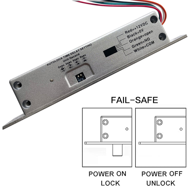 UHPPOTE NC Fail Safe DC12V Deadbolt Electric Drop Bolt Plug Narrow Door Lock Time Open Wire