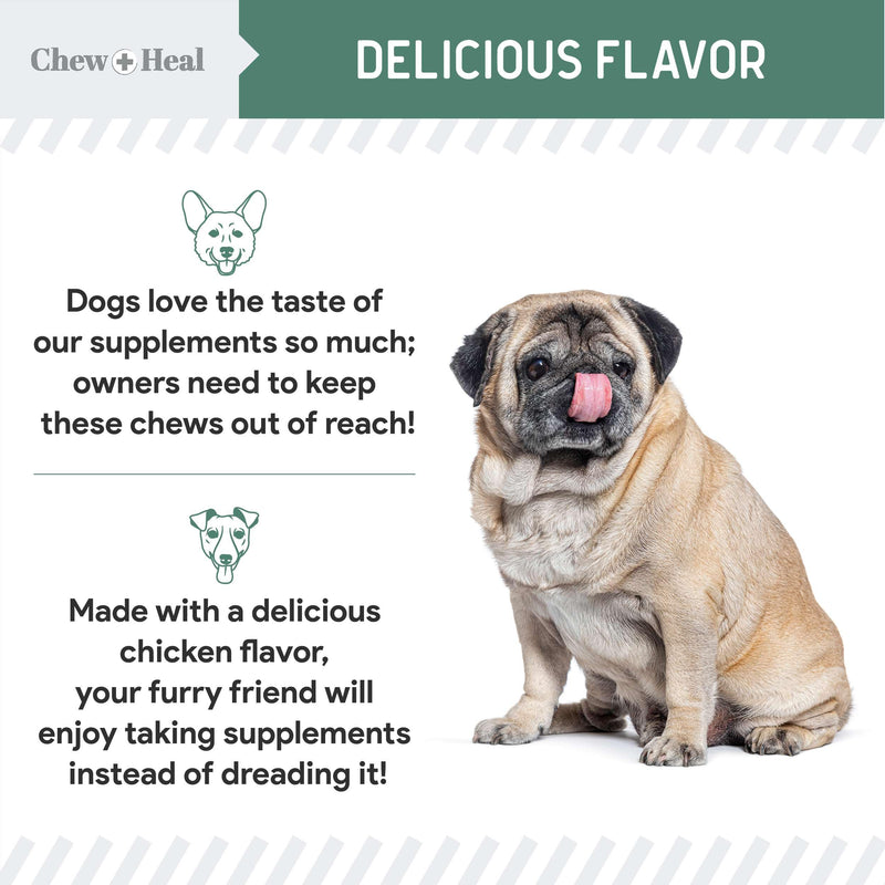 Chew + Heal Labs Glucosamine for Dogs Hip and Joint Supplement - 60 Senior Dogs Mobility Soft Chews - Made with Glucosamine, MSM, Chondroitin, Green Lipped Mussels and More - Made in The USA Chicken 60 Count