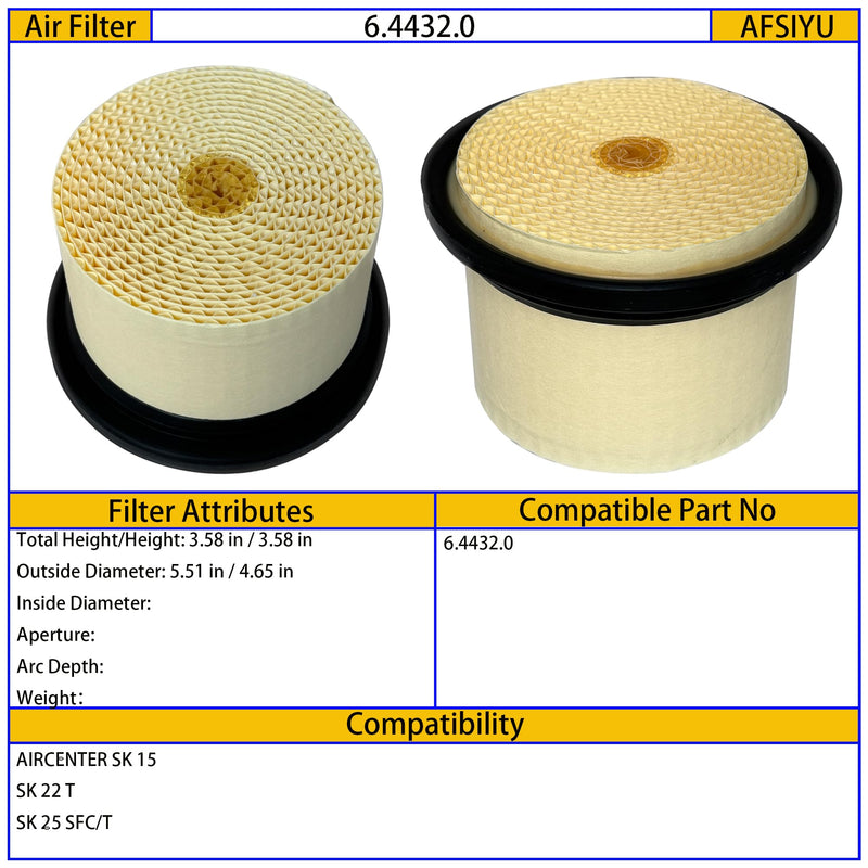 6.4432.0 Air Filter Element Replacement Compatible with Air Compressor Replacement Filter Part