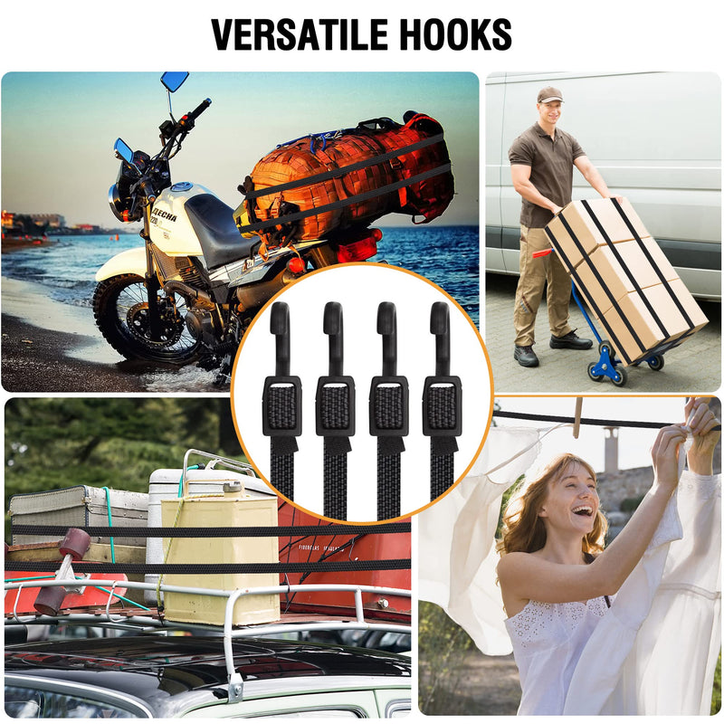 Bungee Cords with Hooks Heavy Duty, Flat Adjustable Bungee Cords with Hooks 40 Inch, Rubber Black Bungee Straps with Buckle Hooks for Outdoor, Camping, Tarps, Bike Rack, Tent, Truck, 4 Pack 40Inch-Black 4pcs