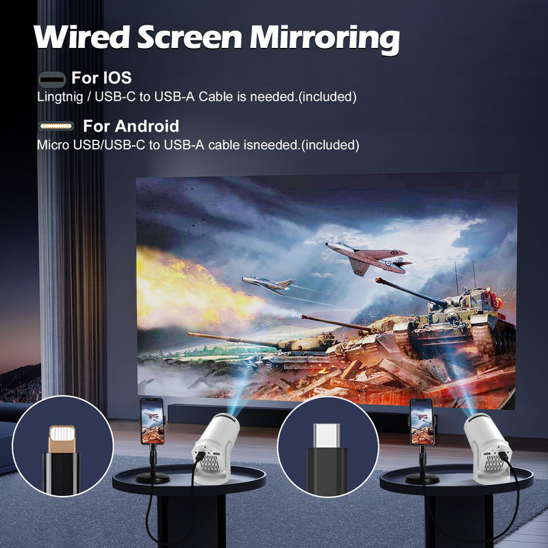 Wireless Mini Projector with WIFI 6 and Bluetooth, 4K 1080P Support Portable Projector 180° Rotatable. 17"-130" Screen Video Projector. Compatible for Smartphone, Laptop, PC(Q5 mate) Q5 mate