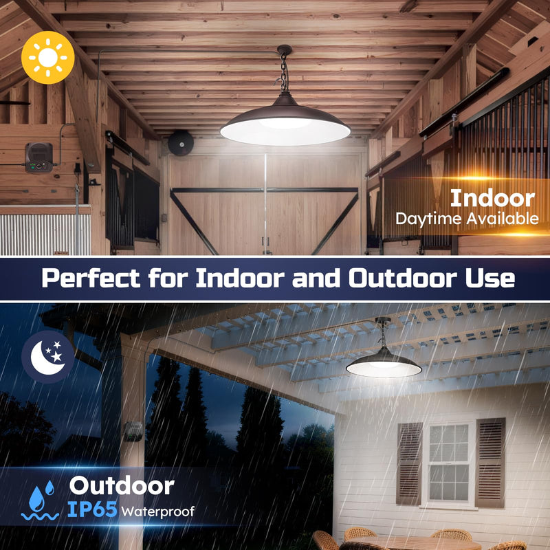 Solar Shed Lights Indoor Outdoor, 3200LM Motion Sensor Pendant Light Daytime Available with Remote & Button Control, IP65 Waterproof 4 Lighting Modes for Barn Garage Gazebo Chicken Coop Shop - 1 Pack