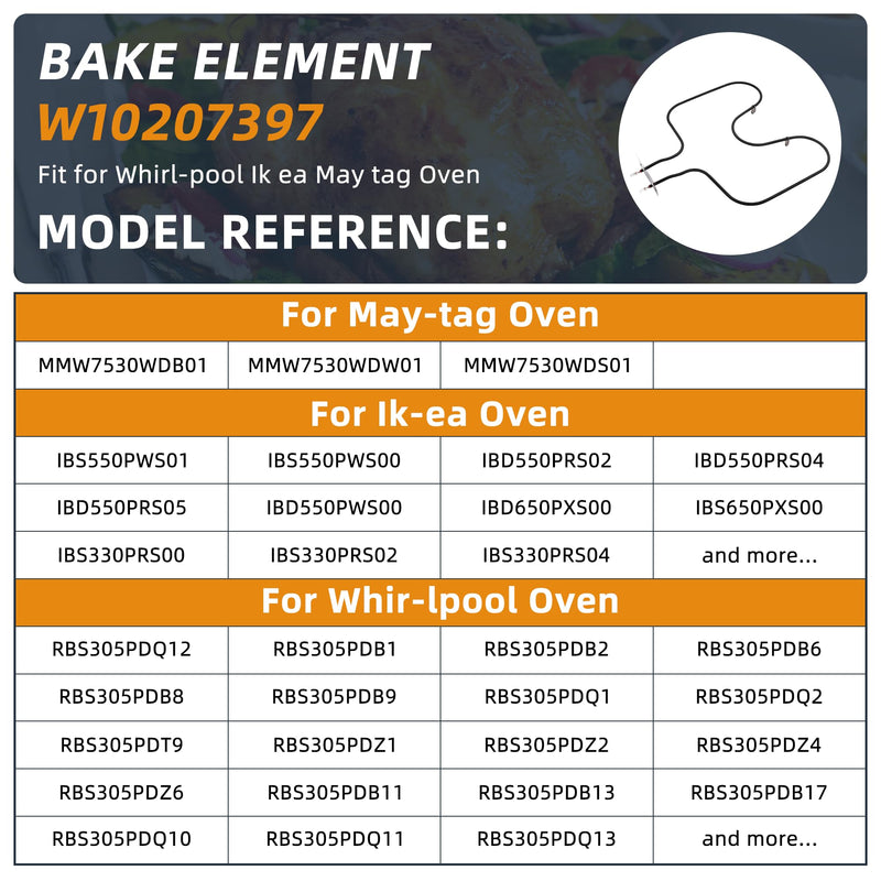 AMI PARTS W10207397 Oven Bake Element WPW10207397 Heating Element Replacement for Whirlpool Oven RBS305PDQ12 RBS305PDB1 RBS275PVB00 GMC275PDB0 YGBD307PDQ7 GY396LXPB00 IBS650PXS00 IBS650PXB01