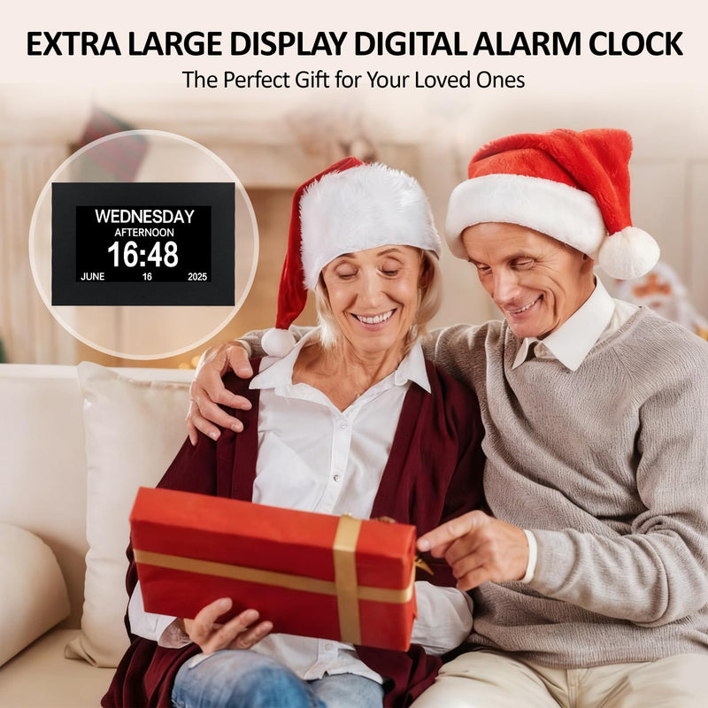 7" Digital Alarm Clock for Seniors, Dementia Clock with Day and Date for Elderly, Digital Calendar Day Clock with 20 Reminders & 20 Alarms, Auto-DST 7" Non-Touchscreen Black