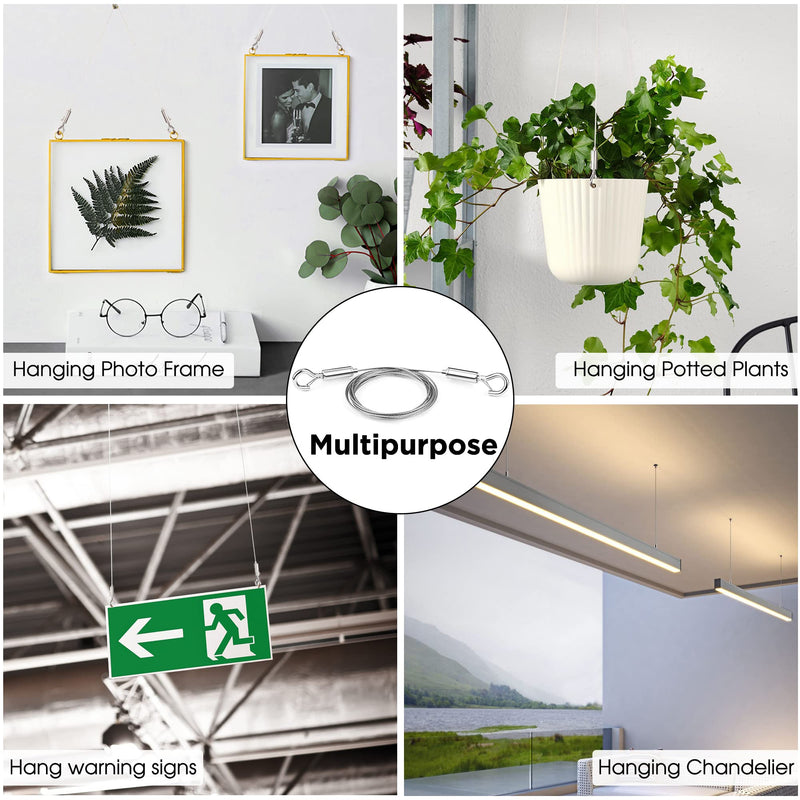 Adjustable Picture Hanging Wire 2PCS Mirror Frame Kit 2m x1.5mm Heavy Duty Stainless Steel Rope for Mirror Hanging Hardware,Light Lamp,Billboards,Basket Flowerpot Hold Up to 20kg 5.7 x 2.7 x 0.7 inches 2M 2PCS