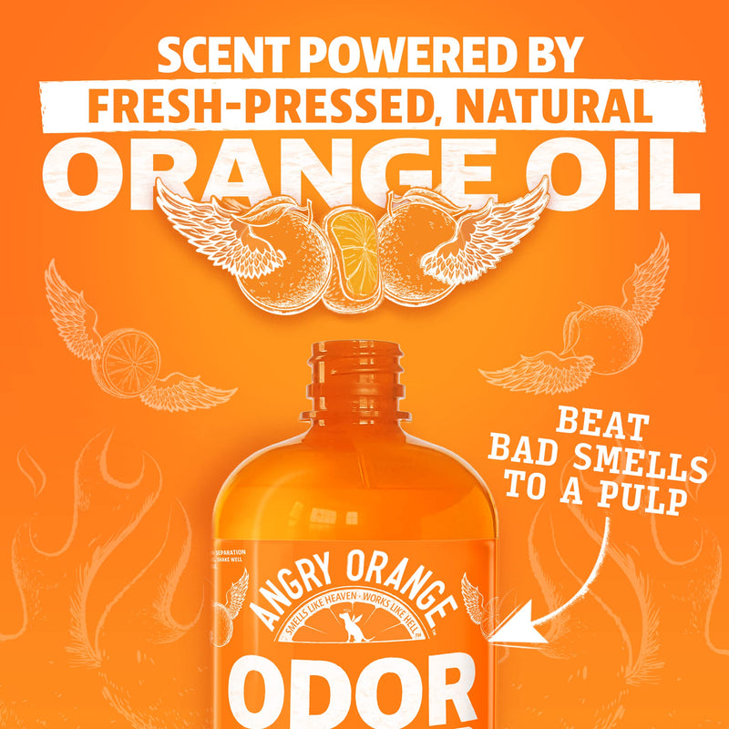 Angry Orange Pet Odor Eliminator for Home - 8oz Dog and Cat Pee Smell Remover for Carpet, Grass, Tile and Furniture - Citrus Concentrate, Makes 128oz of Liquid Fresh Orange Scent