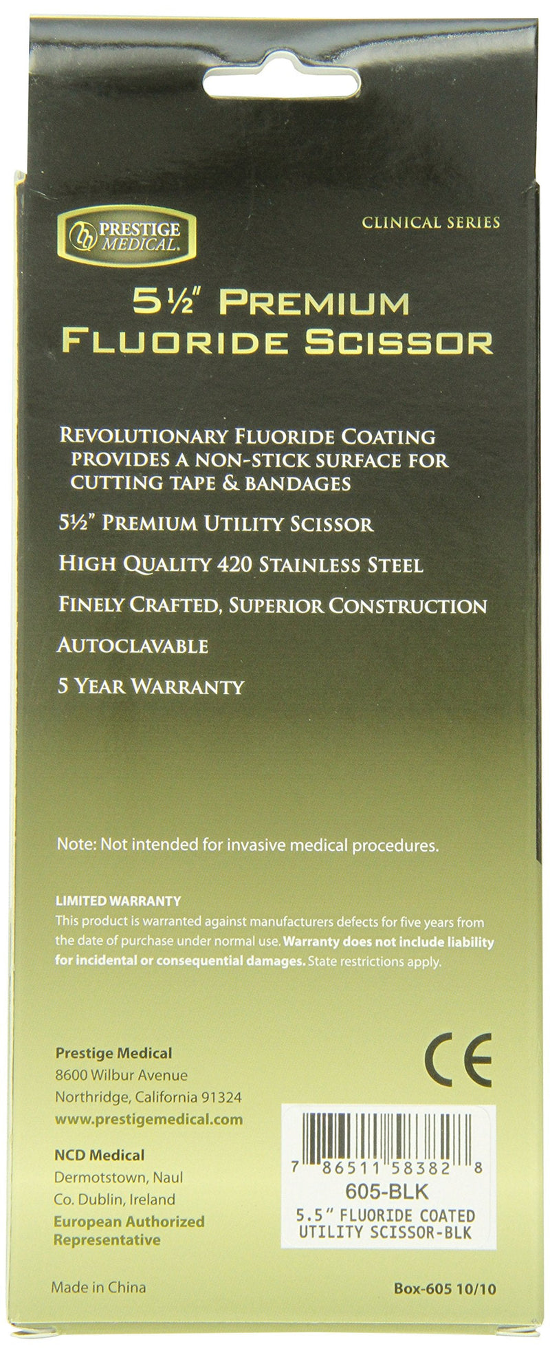 Prestige Medical Fluoride Scissor, Black, 5 1/2 Inch 5.5 Inch (Pack of 1)