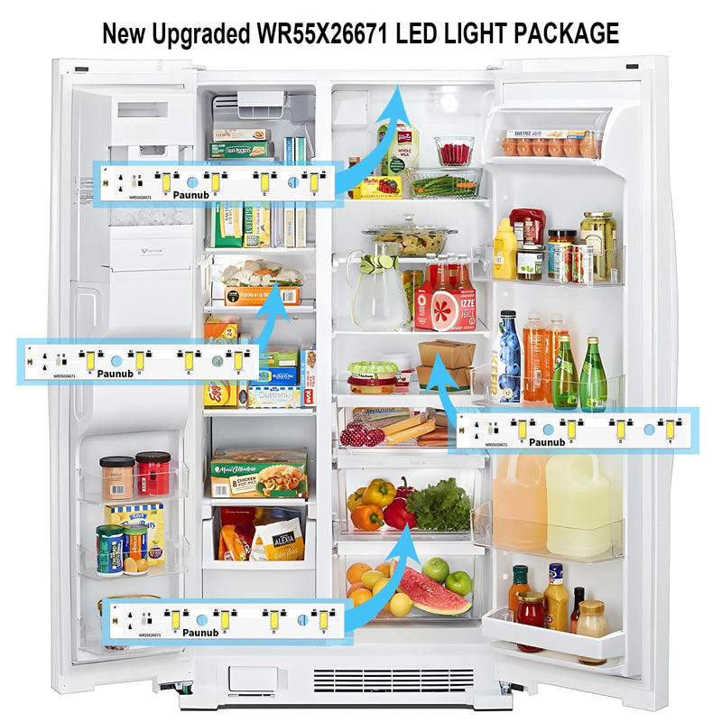 New Upgraded WR55X26671 Led Light Board for GE Freezer Refrigerators Replace PS11767930 AP6035586 4468532 EAP11767930, Waterproof, 2 PCS, Year Warranty