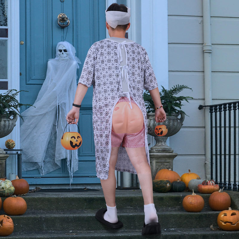 Patient Gown Party Costume Set for Adult Hospital Gown Funny Butt Shorts for Halloween Cosplay Party Men Women Medium