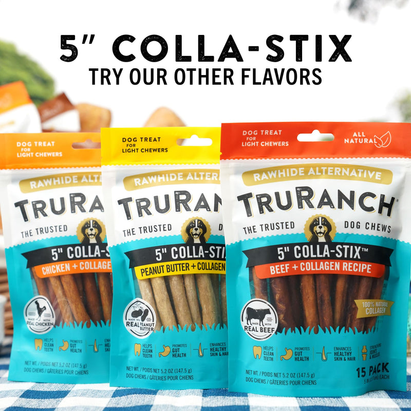 5" Collagen Sticks 2 Flavor Bundle: Beef, Peanut Butter, Healthy Joint Support Dog Treat, Rawhide Alternative, Skin & Coat Health, Made with Real Beef, 2 Bags, 30 Count