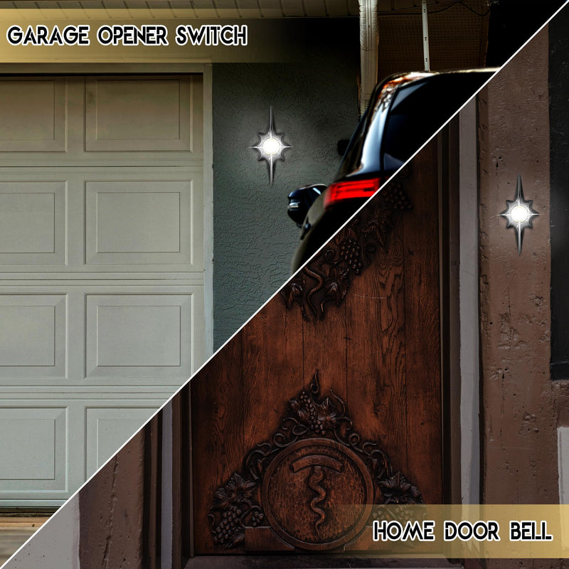 Saillong 1 Pack Doorbell Button, Metal Push Button Doorbell, Doorbell Button Wired Replacement, Doorbell Lighted, White Light Wall Mounted Starburst Door Bell Buttons(Black)