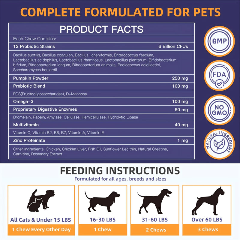 NATURE TARGET Probiotics for Dogs, 6 Billion Dog Probiotics with Prebiotics & Enzymes for Digestive & Gut Health, Pumpkin, Omega-3 & Multivitamins for Itchy Skin, Allergies, 120 Dogs Probiotics Chews 120 Count (Pack of 1)