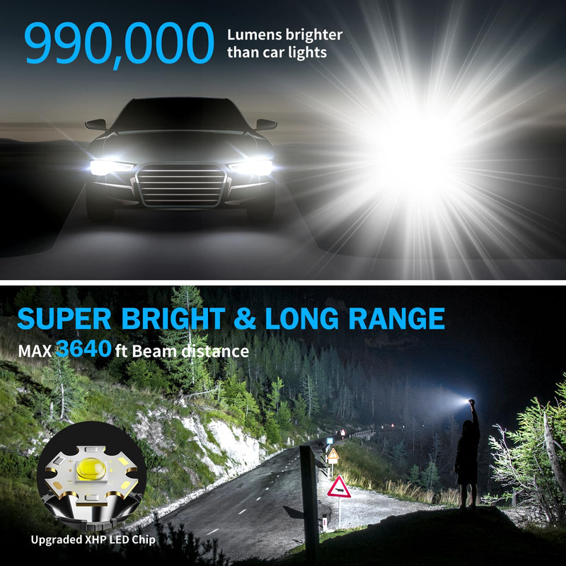 Flashlights High Lumens Rechargeable, 990000LM LED Super Bright Flash Light, Zoomable Linternas with LCD Digital Display, 5 Modes, Waterproof, Powerful Tactical Flashlight for Emergencies Camping Gift Black