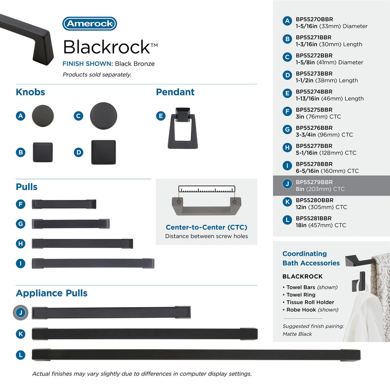 Amerock | Appliance Pull | Black Bronze | 8 inch (203 mm) Center to Center | Blackrock | 1 Pack | Drawer Pull | Drawer Handle | Cabinet Hardware
