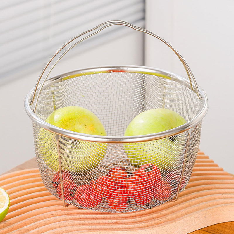 Mesh Steamer Basket for Sturdy Stainless Steel Steamer Insert Basket, Mesh Net Strainer and Insert for Pressure Cookers and Pots for Washing Fry Steam (7.8in)
