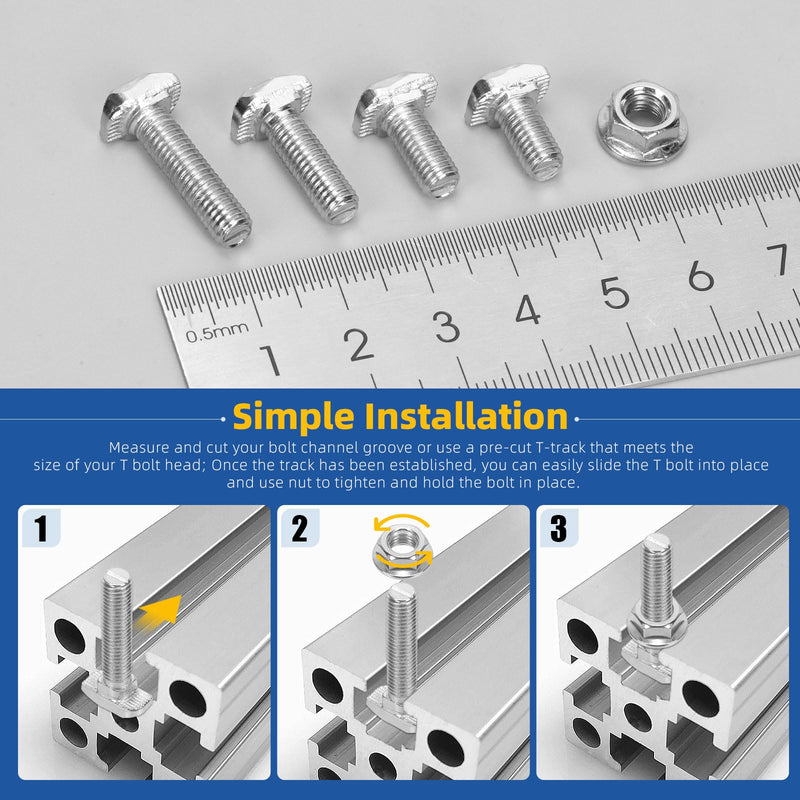 Glarks 80pcs M5 T Slot Drop-in Bolt with Hexagon Flange Nut Set, 10/12/16/20MM Hammer Head T-Bolt, T Shape Stud Sliding Screw, T Screw Stud for European Standard 20 Series Aluminum Profile