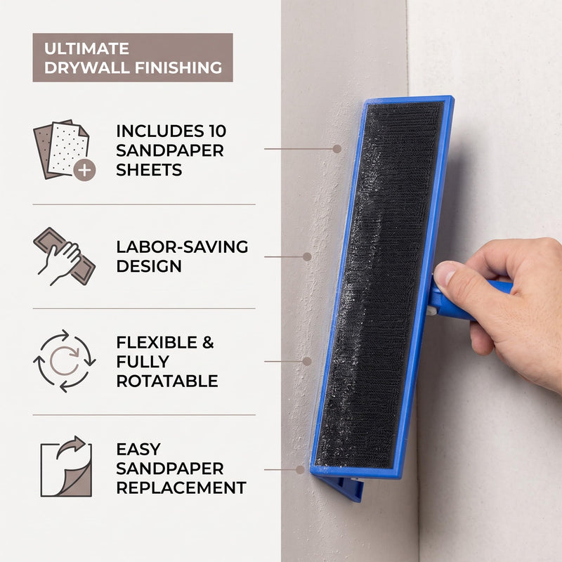360° Rotating Drywall Corner Sander with Self Adhesive Sandpaper Holder for Drywall Corner Sanding and Putty Finishing