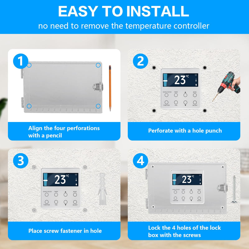 Baby proofing Thermostat Lock Box with Key,Clear Thermostat Lock Box Cover with Key,Thermostat Cover with Lock,Thermostat Guard for Thermostat on Wall 4"H x 5.9"W or Smaller,AC Lock Box Cover