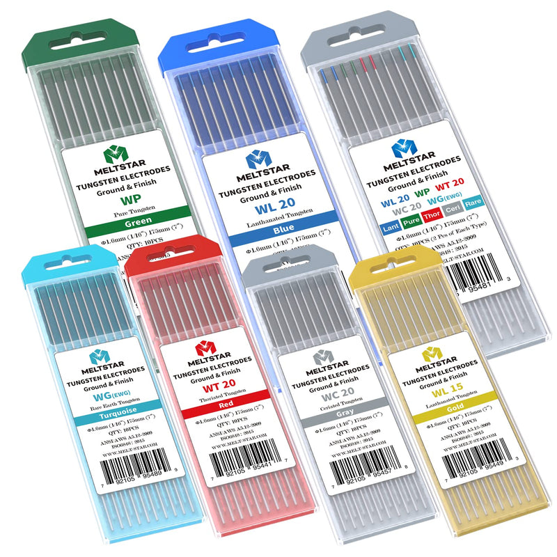 TIG Welding Cerium tungsten electrode 1/16” x 7” (Grey, WC20) 10-Pack 1/16” x 7” Grey