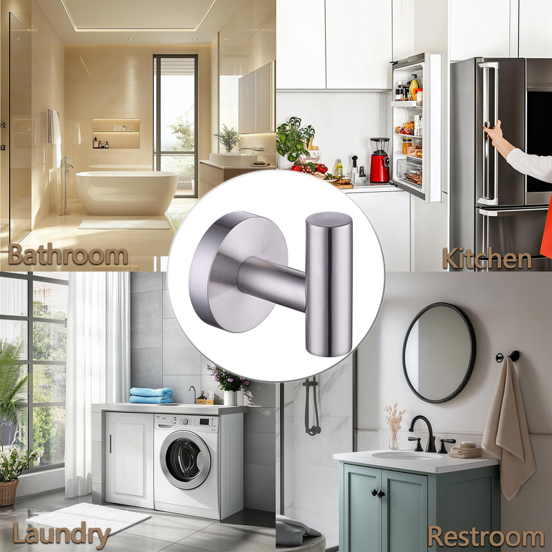 SEIDO Towel Hooks for Bathrooms, Brushed Nickel Towel Hook Wall Mounted, SUS 304 Stainless Steel Bathroom Towel Hook for Bathroom/Kitchen/Garage, 2pc 2 Pack