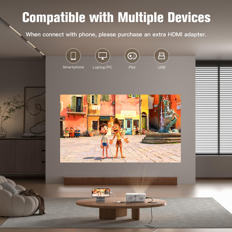 AuKing Projector, 2025 Upgraded Mini Projector, Full HD 1080P Home Theater Video Projector, Compatible with HDMI/USB/AV/Smartphone/TV Box/Laptop A Mini Projector