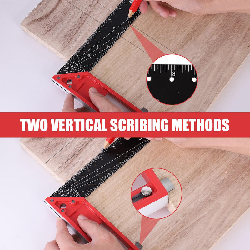 Rafter Square 7 Inch and Framing Square 12 Inch Carpenter Square Set, Square Tool Woodworking Square, Aluminum Square Ruler for Woodworking 2 Pack ruler set red