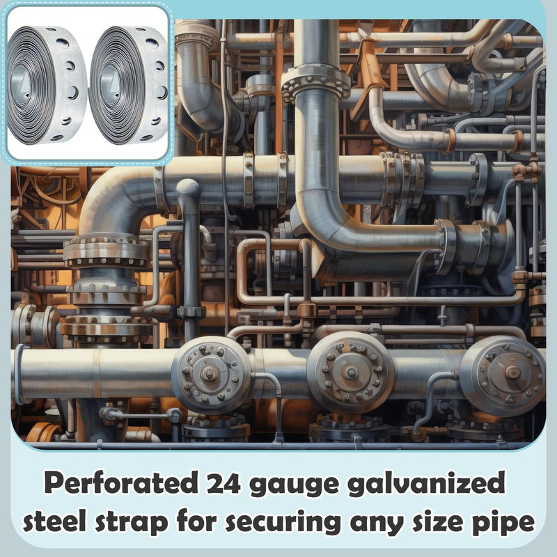 Gisafai 4 Pcs Galvanized Hanger Strap Metal Strapping with Holes Pipe Hanger for Pipe Supports Hanging, 3/4 Inch x 10 ft