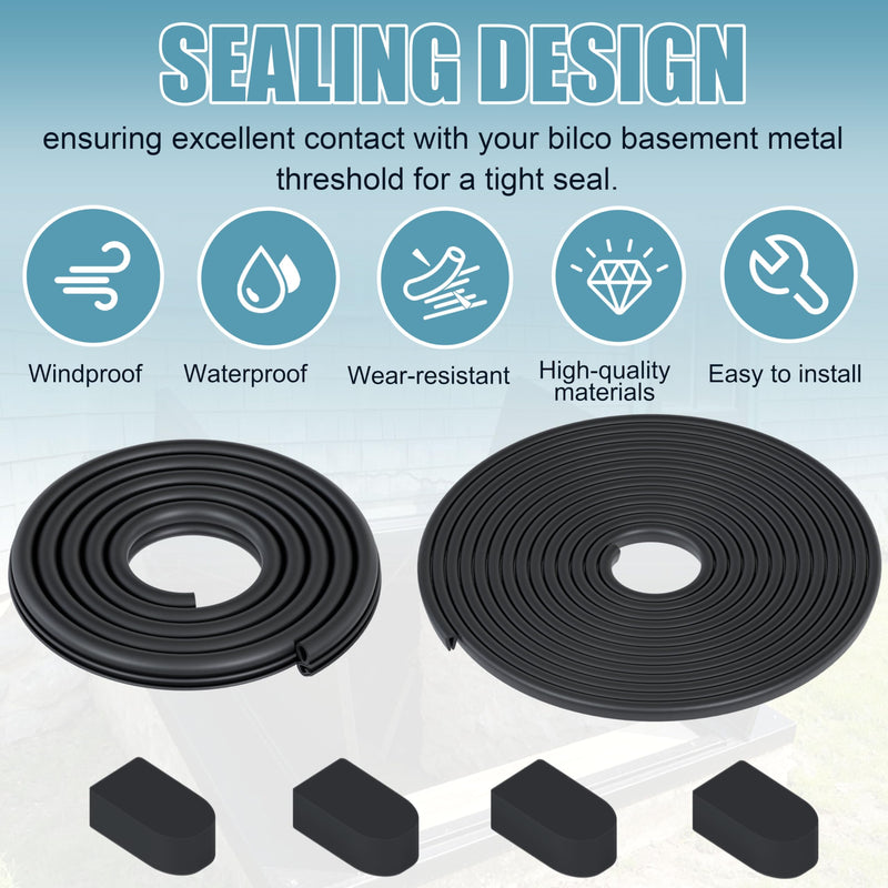 Basement Door Weatherstrip Kit (1 x U Shaped Gasket, | 1x Bulb Trim Gasket, 4 x Cap Seal Pad) Fits Bilco and Gordon Cellar Doors, Basement Door Seal Kit