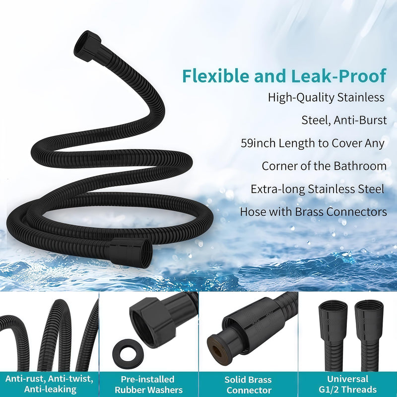 Round ladder-style ten-level showerhead (black) Black