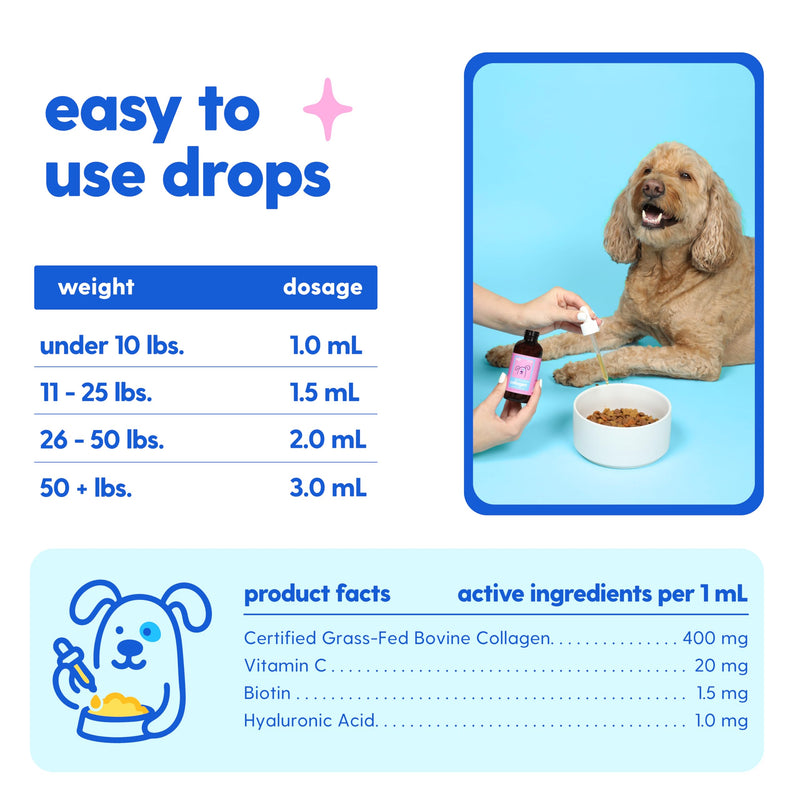 Taily Liquid Collagen for Dogs Skin and Coat Supplement, Cats | Taily Liquid Premium Grass-fed Collagen | Itch Relief for Dogs with Allergies, Biotin, Vitamin C and Hyaluronic Acid | Made in USA
