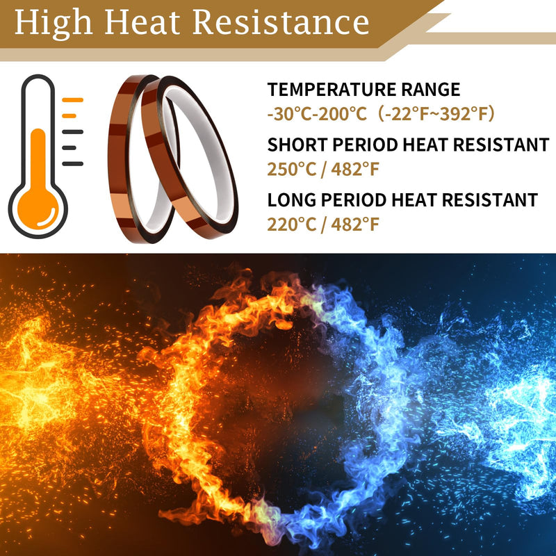 Heat Tape, 4 Rolls High Temperature Heat Resistant Tape, Adhesive Heat Tape for Sublimation, Heat Press, Electronics, Soldering, Circuit Board, 10mm x33m(108ft)