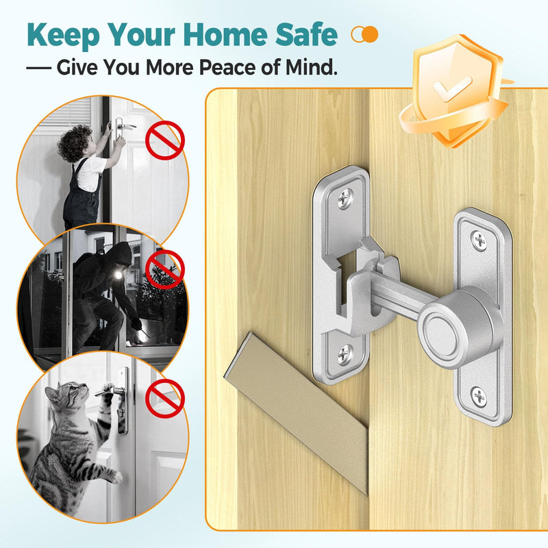 90°/180° Barn Door Lock, Heavy Duty Rust-Proof Zinc Alloy Security Sliding Door Lock - Gate Latch for Barn, Garden, Bathroom, Fence, Cabinet (Silver-2 Pcs) Silver-2 Pcs