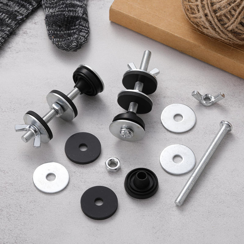 Hicarer 12 Pcs Universal Toilet Tank to Bowl Bolts Kit Bulk Heavy Duty Toilet Seat Screws Replacement Kit Waterproof Stainless Steel Rubber Washer Gaskets Extra Long Nut for Mounting Repair Fastening