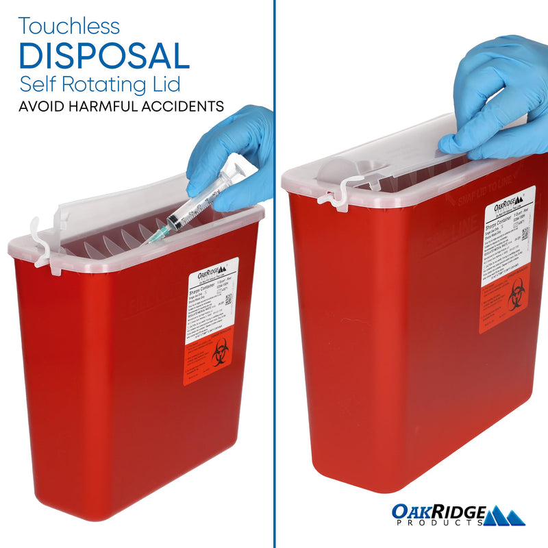 Oakridge Products Sharps Container for Home Use and Professional 5 Quart (1-Pack), Biohazard Needle and Syringe Disposal, Horizontal Drop Style Lid with levers, CDC Certified 1