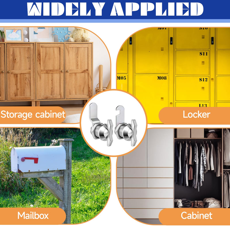 Thumb Operated Offset Cam Locks, 3/8", 5/8", 7/8" Keyless Cabinet Locks for RV Storage Doors, Camper Compartments, Mailbox Drawers, Zinc Alloy Rustproof Latch with Straight & Bent Locking Arms, 8-Set