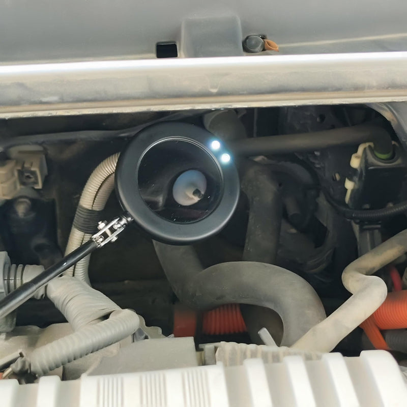 Telescoping Inspection Mirror with 2 Light Small circular mirror Square mirror- Flexible and Shower Use mirror on a stick and Extendable Mechanic Tool for Automotive