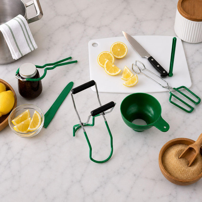 Restaurantware-Canning Utensil Set, 1 Canning Tool Kit - 6-Piece Set, Includes Vinyl-Coated Jar Tong, Lifter, Wrench, Stainless Steel Equipment, With Lid Lifter, Funnel, And Bubble Popper