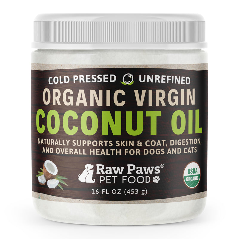 Raw Paws Organic Virgin Coconut Oil for Dogs & Cats, 16-oz - Supports Immune System, Digestion, Oral Health, Thyroid - All Natural Allergy Relief for Dogs - Hairball Relief 16 oz (Pack of 1)