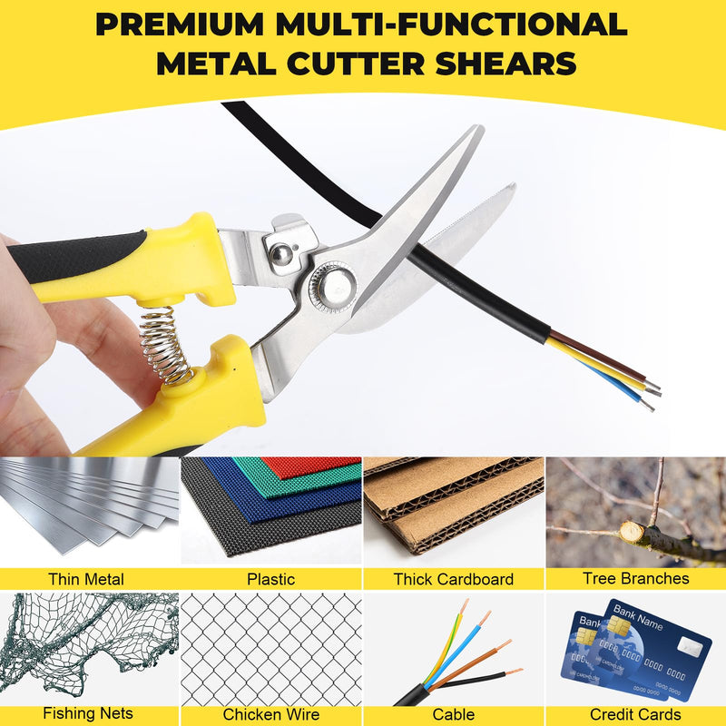 Tin Snips for Cutting Metal Sheet, Upgrade Heavy Duty Aviation Tin Snips with Sharp Stainless Steel Blade, Professional 8IN Straight Cut Metal Snips for Sheet Metal, Aluminum, Cardboard, Cable