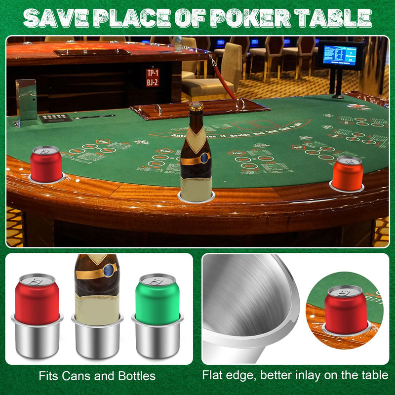 5 Pcs Tessco Table Cup Holder Inserts Stainless Steel Drop in Drink Cup Holder Insert Metal Poker Game Table Accessories for Casino Desk Car Trucks Boat Sofa Cupholder Storage 5