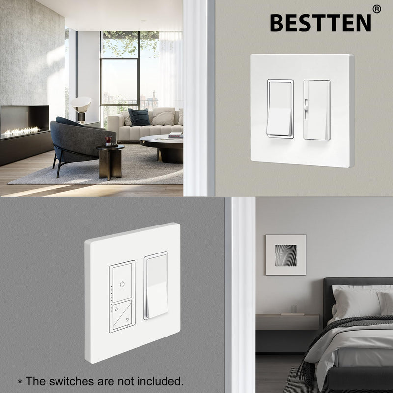BESTTEN 2 Gang Screwless Wall Plate, 10 Pack, USWP4 Off White Series, Decorative Outlet Cover, H4.69” x W4.73”, Light Switch Cover, Double Gang Receptacle Face Plate 2 Gang 10PK Gloss Off White