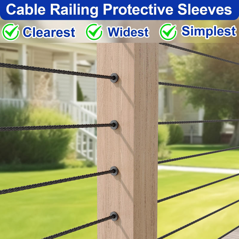 200 Pack Cable Railing Protector Sleeves for 1/8” Deck Railing System, Black Cable Railing Kit Hardware for Wood Post, T316 Stainless Steel Marine Grade DB58 1/8" 200