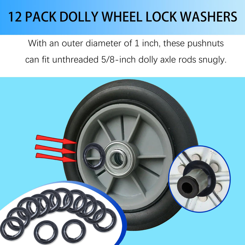 12 Pack Customized 5/8" Axle Push Nuts, Dolly Wheel Lock Washers,Fits 5/8" Dollies, Yard Trailers, and Lawn Wagons,with Oiled Phosphate Finish