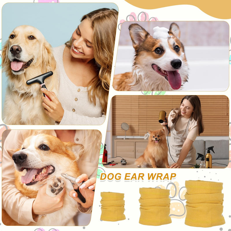 Dog Head Wrap, Cat Ear Wrap Ear Muffs Quiet Head Cover Sleeves Anxiety Ease Head Protection No Shake, (Yellow, L), Intended for Pet Grooming/Force Drying/Fireworks Yellow