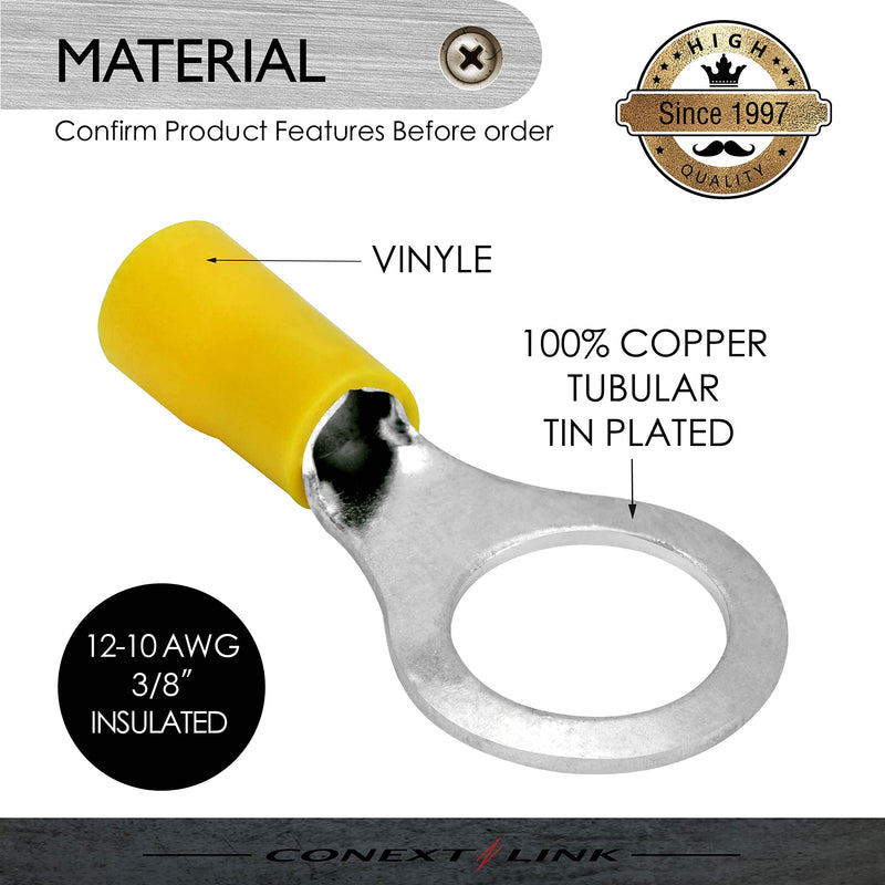 Conext Link RTV-38Y25 Vinyl Ring Terminal 25 Pack (3/8" Stud, Yellow 12-10 Gauge) 3/8" Stud