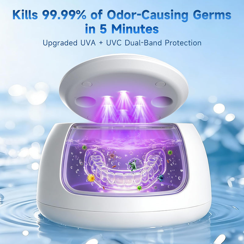 Ultrasonic Retainer Cleaner with UV Light - 45kHz Deep Cleaning Pod for Dentures, Aligners, Night Guards - Includes Cleaning Brush, 200ml Capacity (Gray)