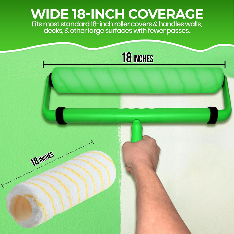 Ergonomic Paint Roller - 18 inch Paint Roller Frame Kit with Extension Handle - Comfortable Grip to Minimize Hand Stress & Fatigue, Get Projects Done in 1/2 The Time