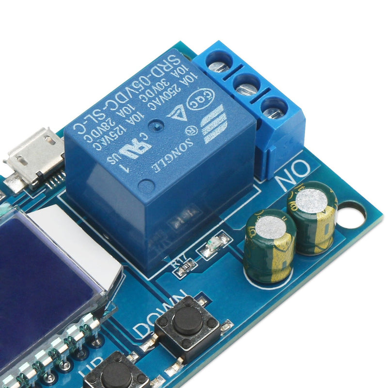 DROK Timer Relay, Time Delay Relay DC 5V 12V 24V Delay Controller Board Delay-off Cycle Timer 0.01s-9999mins Trigger Delay Switching Relay Module with LCD Display Support Micro USB 5V Power Supply 1pcs Blue