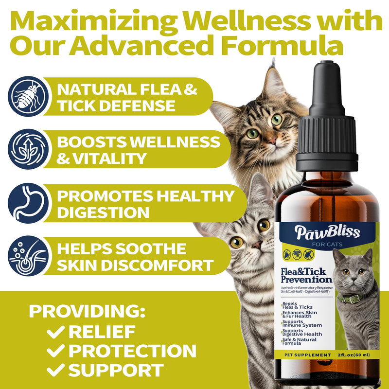 Flea and Tick Prevention for Cats, Pets Oral Natural Supplement Drops with Multivitamin Support for All Breeds and Ages